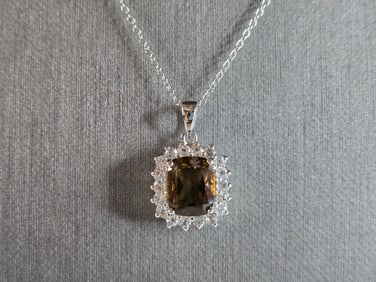 Womens Vintage Estate Sterling Silver Smoky Quartz Pendant Necklace