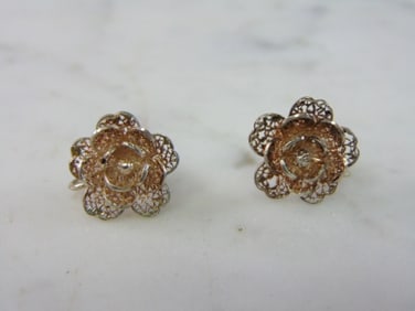 Womens Vintage Estate Sterling Silver Flower Earrings