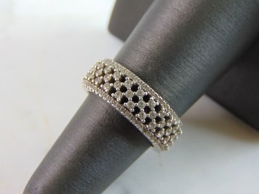 Womens Vintage Estate Sterling Silver Modernist CZ Ring