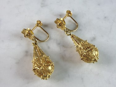 Womens Vintage Estate 18K Yellow Gold Clamp On Earrings