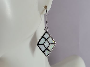 Womens Sterling Silver Modernist Opal Earrings