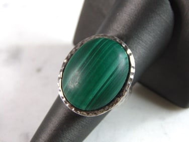 Womens Vintage Estate Sterling Silver Malachite Ring