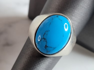 Mens Vintage Estate Sterling Silver Turquoise Modernist Ring
