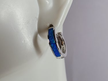 Womens Sterling Silver Modernist Blue Opal Earrings