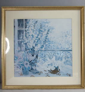 Vintage Estate Framed & Signed Gunn Floral Art Print: FOR SALE IS THIS VINTAGE ESTATE FRAMED & SIGNED GUNN FLORAL ART PRINT. THE FRAME MEASURES 38 1/2" BY 38 1/2". FRAME HAS SOME MINOR BLEMISHES AND SMALL SHIPS AS SEEN IN THE PICTURES, WOULD BE BUYING AS