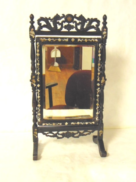 ANTIQUE CHINESE VANITY MIRROR W/ MOP INLAY (1 of 9)