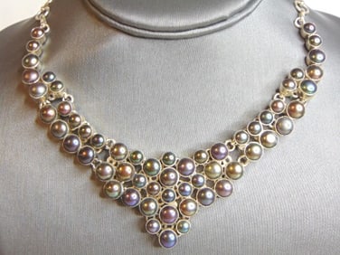 Womens Vintage Sterling Silver Faux Pearl Necklace