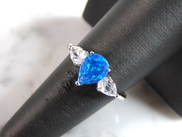 Womens Sterling Silver Modernist Opal Ring