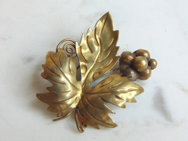 Womens Vintage Sterling Silver Gold Tone Leaf Brooch