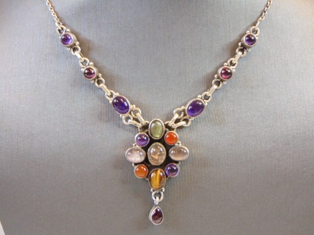 Womens Vintage Sterling Silver Multi Stone Necklace (1 of 5)