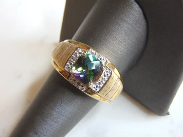 Womens Vintage Estate Sterling Silver Gold Tone CZ Ring