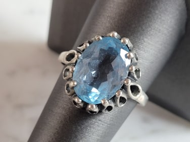 Womens Vintage Estate Sterling Silver Topaz Colored Kabana Ring