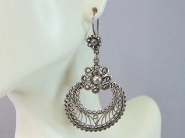 Womens Vintage Estate Sterling Silver Dangle Earrings