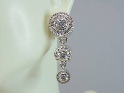 Womens Vintage Sterling Silver CZ Dangle Earrings: A PAIR OF WOMENS STERLING SILVER CZ DANGLE EARRINGS THAT WEIGH 14.6g AND MEASURES 1 1/2" LONG BY 1/2" WIDE. ANY OTHER QUESTIONS, PLEASE DO NOT HESITATE TO ASK. BE SURE TO CHECK OUT SOME OF MY