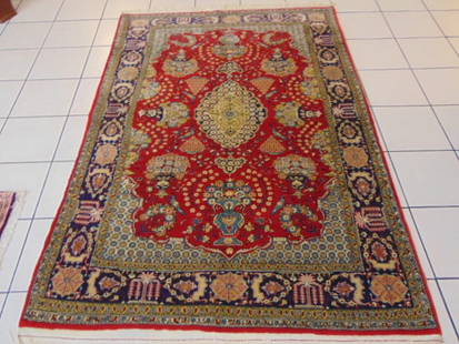 Vintage Estate Semi-Antique Handmade Tabriz Rug: A BEAUTIFUL SEMI ANTIQUE HANDMADE HAND KNOTTED TABRIZ RUG THAT MEASURES 4' 6" BY 6' 8" . RUG IS MADE FROM 100% WOOL. CONDITION IS GOOD. SHIPPING AND HANDLING IS $60 WITHIN THE CONTINENTAL U.S.,