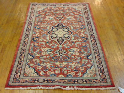 Vintage Estate Semi-Antique Handmade Heriz Rug: A BEAUTIFUL SEMI ANTIQUE HAND MADE HADN KNOTTED HERIZ RUG THAT MEASURES 6'9" BY 4'4". RUG IS MADE FROM 100% WOOL. CONDITION IS GOOD. SHIPPING AND HANDLING IS $65 WITHIN THE CONTINENTAL U.S., ALL OUR