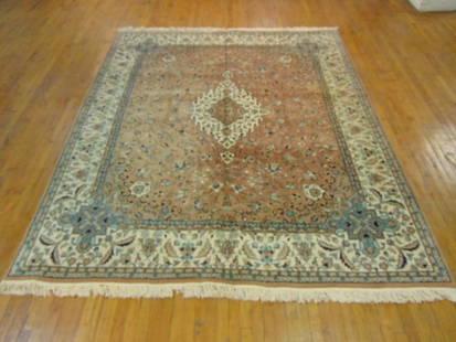 Vintage Estate Semi-Antique Handmade Kashan Rug: A BEAUTIFUL SEMI ANTIQUE HAND MADE HAND KNOTTED KASHAN RUG THAT MEASURES 10' BY 8'. RUG IS MADE FROM 100% WOOL. RUG HAS SOME BLEMISHES AS SEEN IN PICTURES. SHIPPING AND HANDLING IS $125 WITHIN THE