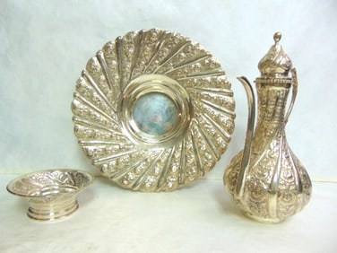 3pc Antique .900 Coin Silver Centerpiece Teapot