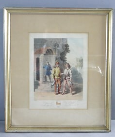 Vintage Estate Costume of The 15th Century Framed Etched Artwork