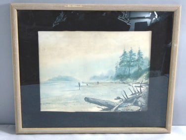 Vintage Estate Artist Signed & Framed Watercolor Landscape Art Print