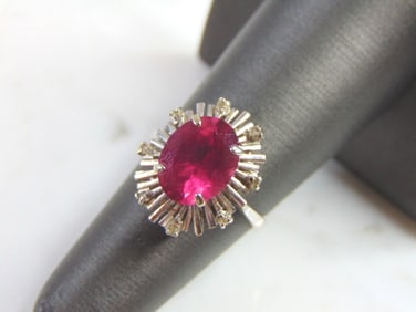 Womens 18K White Gold Rhodolite & Diamond Ring