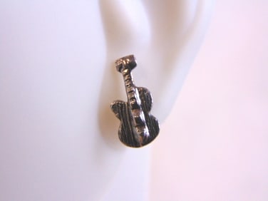 Womens Sterling Silver Rock N Roll Guitar Earrings