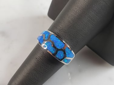 Womens Estate Sterling Silver Modernist Blue Opal Ring