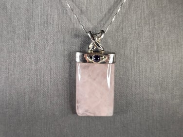 Womens Vintage Estate Sterling Silver Modernist Pendant w/ Necklace