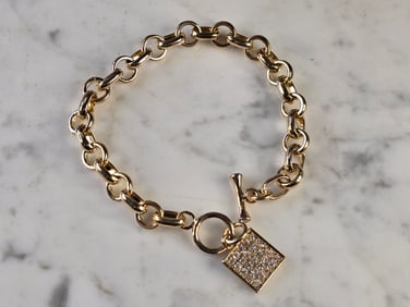 Womens Vintage Estate Sterling Silver Gold Tone CZ Bracelet