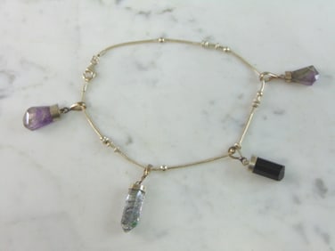 Womens Vintage Sterling Silver Crystals Charm Bracelet