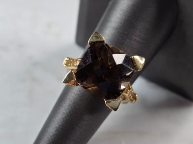 Womens Sterling Silver Gold Tone Modernist Smoky Quartz Ring