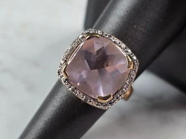 Womens Sterling Silver Gold Tone Modernist Pink Quartz Ring