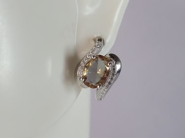 Womens Estate Sterling Silver Citrine Dangle Earrings