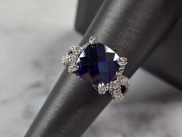 Womens Vintage Estate Sterling Silver Sapphire Colored Stone Ring