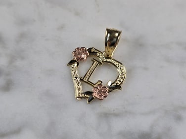 Womens 10K Yellow & Rose Gold Initial Letter " L " Heart Pendant