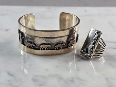 Vintage Sterling Silver Clarence Lee Navajo Cuff Bracelet Ring