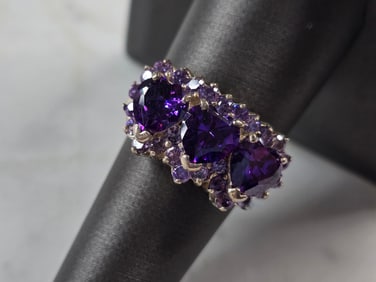Womens Sterling Silver Amethyst Heart Ring