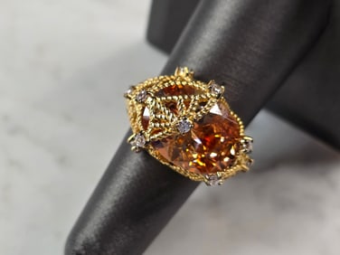 Womens Vintage Estate Sterling Silver Gold Tone Citrine Ring