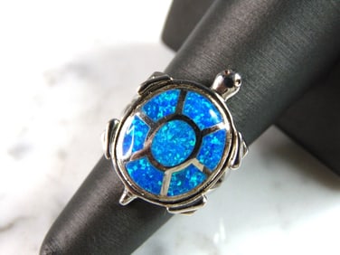 Womens Sterling Silver Modernist Opal Turtle Ring