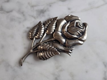 Womens Vintage Estate Sterling Silver Danecraft Floral Brooch