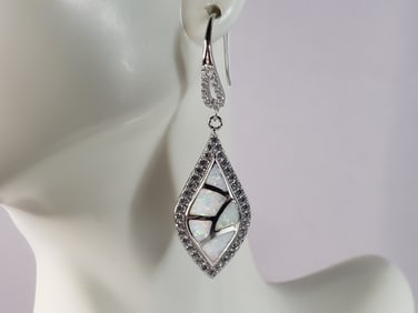 Womens Estate Sterling Silver Modernist Opal Earrings