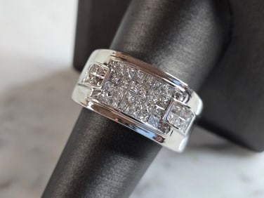 Mens Vintage Estate 14K White Gold Diamond Ring