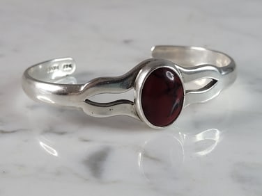 Womens Vintage Estate Sterling Silver Southwestern Red Jasper Cuff Bracelet