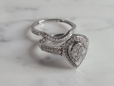Womens Vintage Estate 10K White Gold Diamond Wedding Ring Set