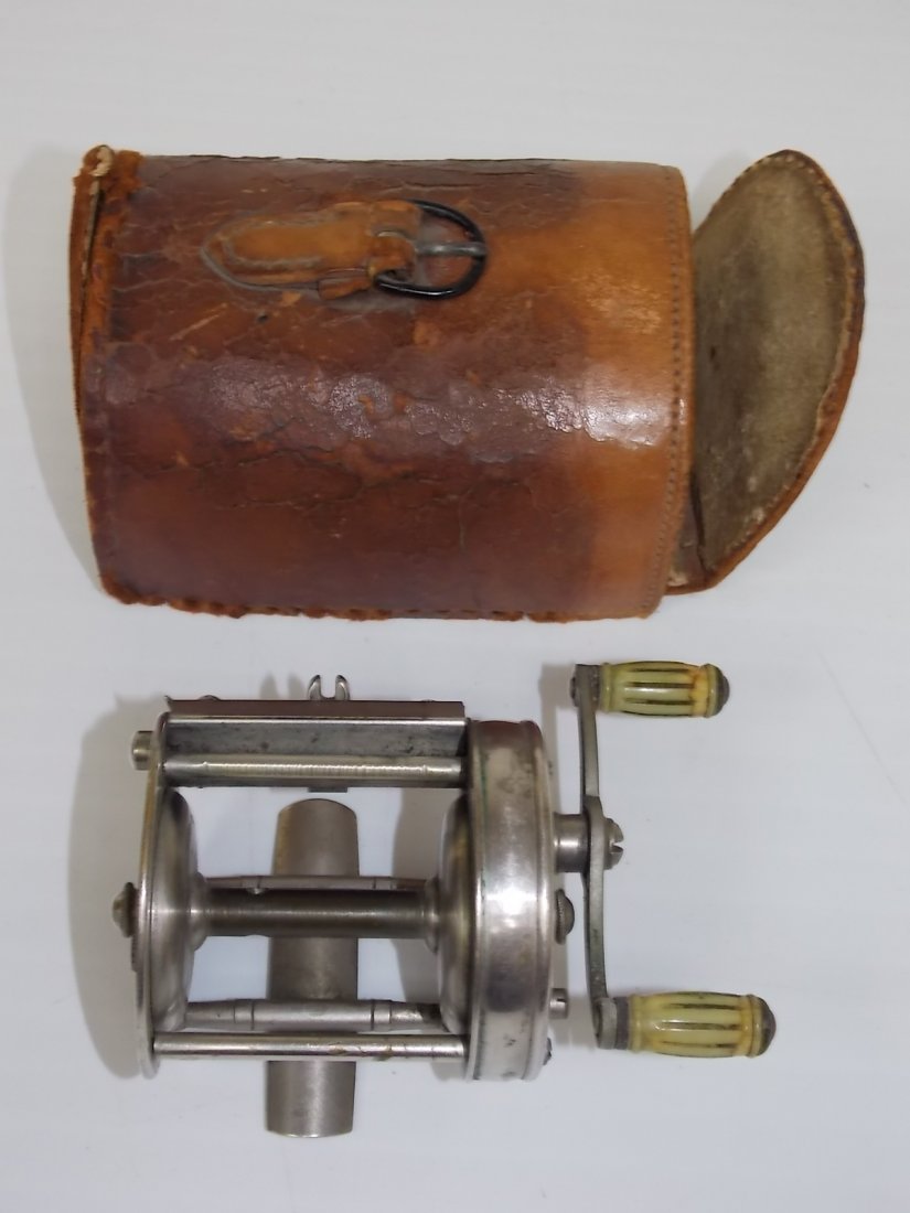 ANTIQUE PFLUEGER SUPREME FISHING REEL W/ CASE: Up for sale is this wonderful rare antique Pflueger Supreme reel, Douglas patent of 1908. Condition is good for its age but it does have some blemishes and wear. The handles have a chip and some crack