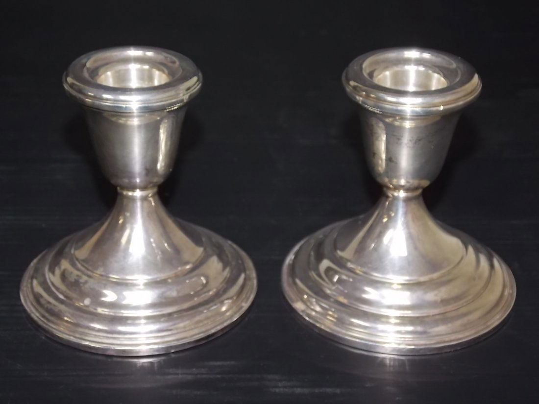 PAIR ANTIQUE LUNT STERLING SILVER CANDLESTICK HOLDERS