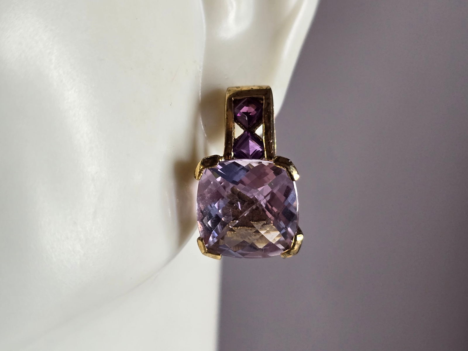 Womens Vintage Estate Sterling Silver Gold Tone Amethyst Earrings (1 of 4)