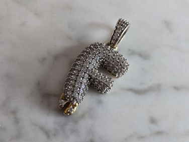 Womens Vintage Estate Sterling Silver CZ Letter "F" Pendant