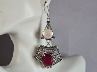 Womens Vintage Estate Sterling Silver Dangle Earrings