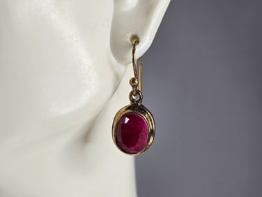 Womens Estate Sterling Silver Gold Tone Natural Ruby Earrings